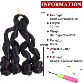 Xtrend 30 Inch 8 pcs Premium French Curl Braiding Hair Natural Black Pre-stretched Spiral Loose Wave Braiding Hair Yaki Texture Synthetic Hair Extensions for Black Women 1B#