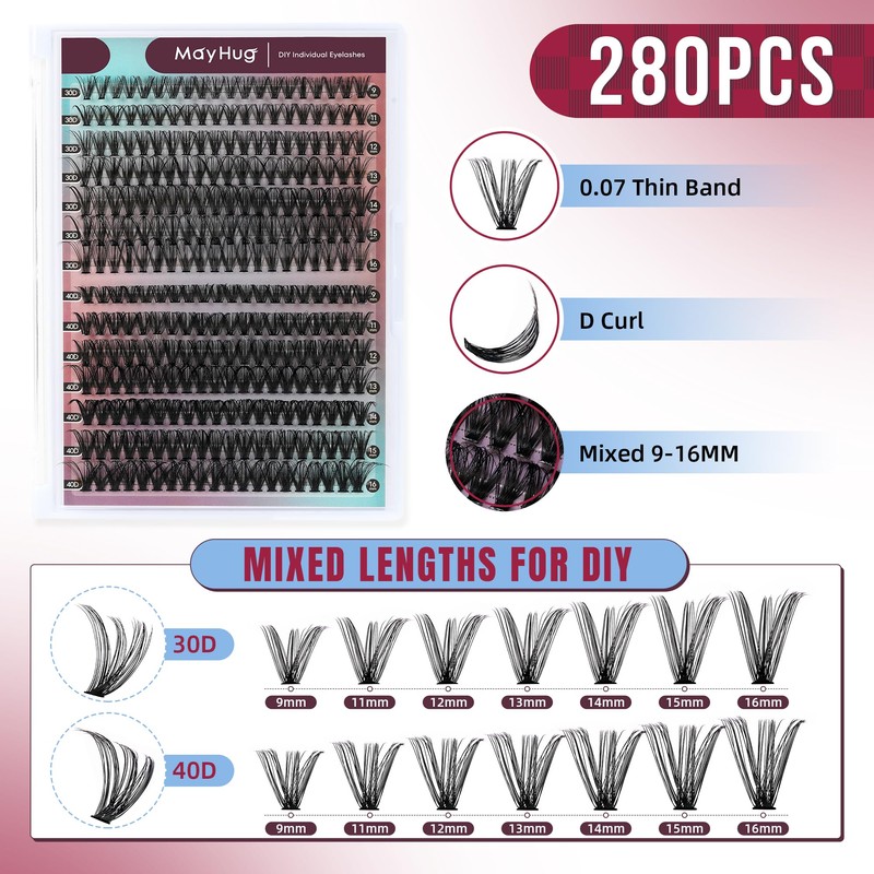 Mayhug Eyelash Extensions Set, 30 + 40D Lash Extension Set,