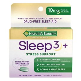 Nature's Bounty Sleep + Apoyo al Estrés, Ayuda para Dormir Sleep3 de Fuerza Máxima 100% Libre de Medicamentos, Suplemento Dietético con Ashwagandha, T