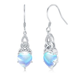 LOVANS 925 Sterling Silver Celtic Knot Dangle Earrings for Women Heart-cut Moonstone Drop Earrings with Celtic Knot Dangle