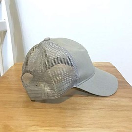 Ezone Ponytail Baseball Hat Ponycap Adjustable Trucker Style Messy High Bun Cap Mesh Plain Cap Dad Hat for Women Grey