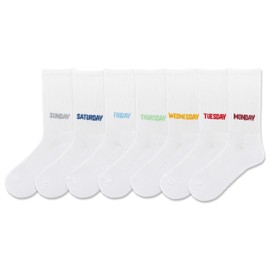 Hot Sox Women's Days of The Week Crew Socks-7 Pair Pack-Colorful Repreve Athetic Gifts, White, 4-10