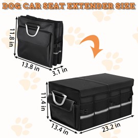 Fhiny Dog Backseat Extender with Storage, 23.2'' x 13.4'' Collapsible Back Seat Extender for Dogs Pet Front Seat Extend for Car Puppy Car Seat Gap Filler with Pockets for Small & Medium Dogs