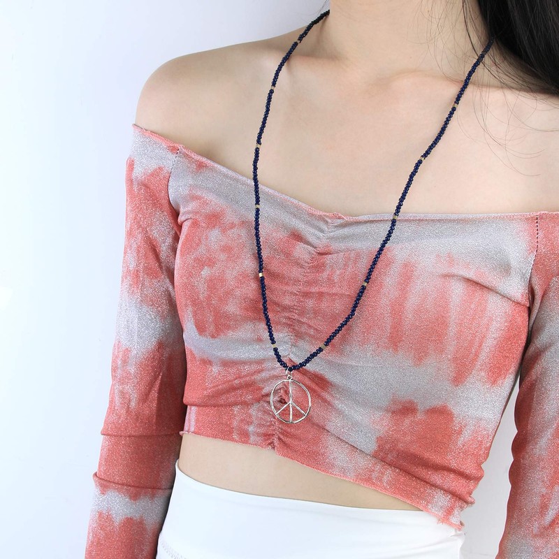 KELITCH Necklace, Classic Peace Symbol, Love, Hippie Pendant, Matte, Crystal