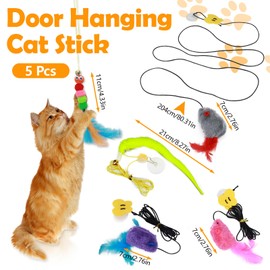 Realand 5Pcs Door Hanging Cat Toy, Interactive Cat Toys for Indoor Cats Kitten Toys Cat Feather Toy Cat String Toy Cat Products Cat Teaser Toy That Can Make Sounds
