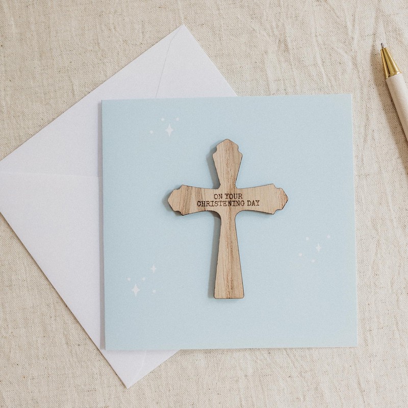 First Holy Communion Card for Girl with Removeable Wooden Cross