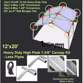 Lost Woods (tarp) 12'x20' Heavy Duty 1-3/8'' High Peak Carport Canopy Kit *PIPE POLES NOT INCLUDED - White