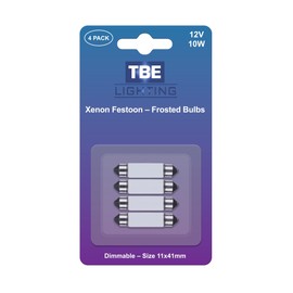 TBE Lighting Replacement Festoon Bulbs, PACK OF 4 Xenon lights for Undercabinets & Car Interior Lighting. Frosted glass finish, Warm White colour - 12v / 5w / Dimmable 11mmx41mm Energy efficient Bulbs