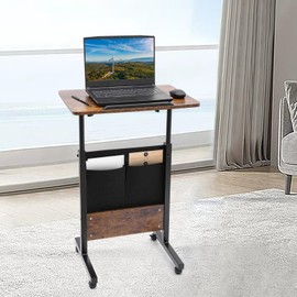 CNCEST Rolling Computer Standing Desk, 16'' x 24'' Portable Laptop Desk, with Storage Bag Adjustable Height Computer Stand for Schools Office Living Room Study Bedroom (Brown)