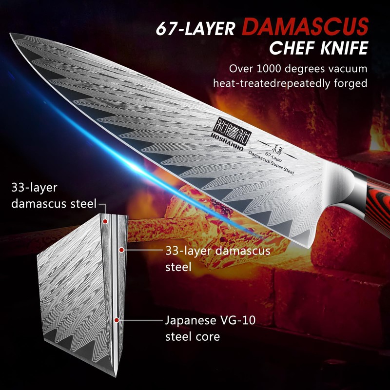HOSHANHO 8 Inch Damascus Chef Knife, Professional VG-10 Damascus Super