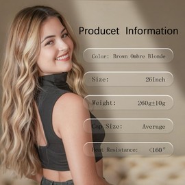 T-color Long Brown Ombre Blonde Wavy Wig for Women 26 Inch Middle Part Curly Wavy Wig Natural Looking Synthetic Heat Resistant Fiber Wig for Daily Wear, Party, Cosplay