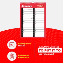 2025 Calendar A4 Large 2 Column Month To View Spiral Bound Wall Planner for Home Business Office School 1 January 2025 to 31 December 2025
