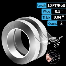 Art3d Nano Double-Sided Adhesive Tape (2-Roll of 10FT), Multipurpose Transparent Foam Tape for Carpet Mats/Paste Items/Photos Frames/Craft Wall Mounting