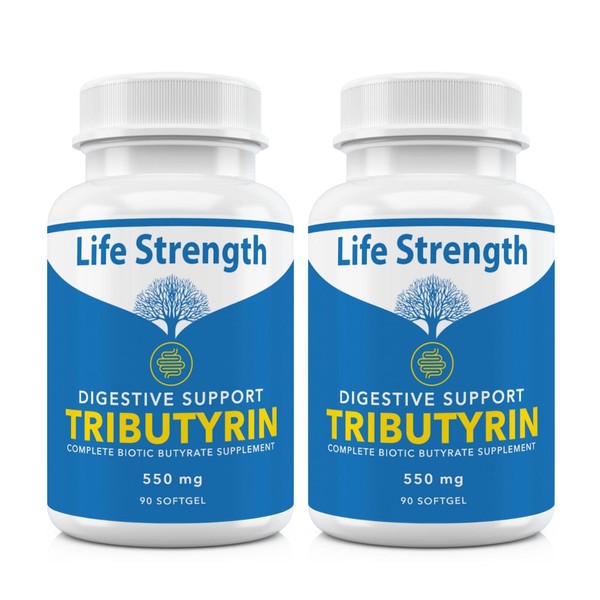 Life Strength Tributyrin Complete Butyrate Supplement | Digestive Health & Immune Support | No Bloating | No Gas | Probiotics for Adults| 550 Mg | 90 Capsules (90 Count (Pack of 2))