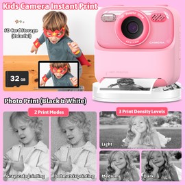 Kids Camera Instant Print, Kids Digital Camera for Girls Boys, 1080P HD Camera for Kids, Toys | Gifts for Boys Girls Age 3 4 5 6 7 8 9 10, with 3Rolls Print Photo Paper & 32GB SD Card, Pink