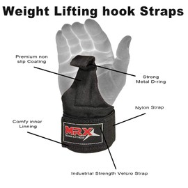 MRX Power Weight Lifting Straps Wrist Support Heavyduty Gym Training Bandage Cordura Hook Deadlifting Wraps Black