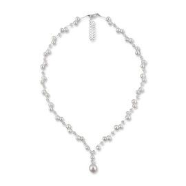 Rivelle Women's Y Chain with Pearls Pearl Necklace Pearl Necklace Fashion Jewellery Wedding, Sterling Silver, Crystal