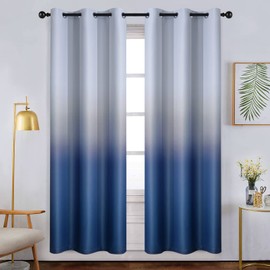 Yakamok Light Blocking Ombre Curtains,Blue and Greyish White Gradient Color Curtains for Bedroom, Room Darkening Thermal Insulated Grommet Window Drapes for Living Room(2 Panels, 42x72 Inch)