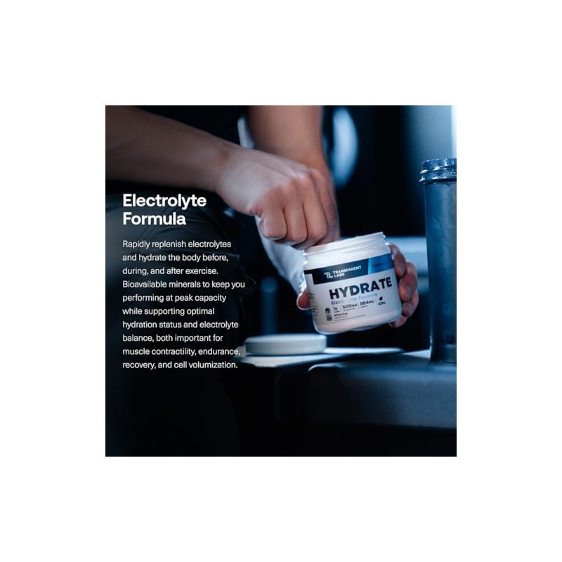 Transparent Labs Polvo de electrolitos endulzados naturalmente Hydrate - Electrolitos