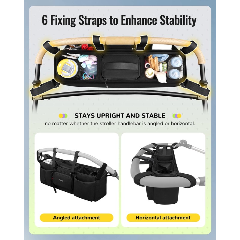 YOREPEK Padded Double Stroller Organizer with Removable Cooler Bag,Fits for