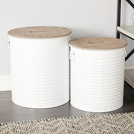 Deco 79 Metal Cylinder Storage Stool, Set of 2 18", 15"H, White