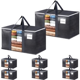 HomeHacks 8 Pack Extra Large Moving Bags with Visual PVC Window & Zippers, Storage Totes with Reinforced Handles, Heavy Duty Storage Bags for Packing, Moving, Storage (93L,Grey)