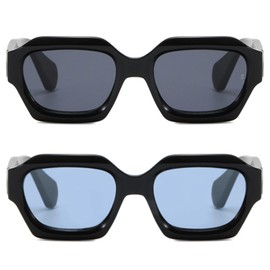 SHEEN KELLY Retro Thick Hexagon Rectangle Sunglasses For Women Men Trendy Classic Square Orange Fashion 90s Glasses