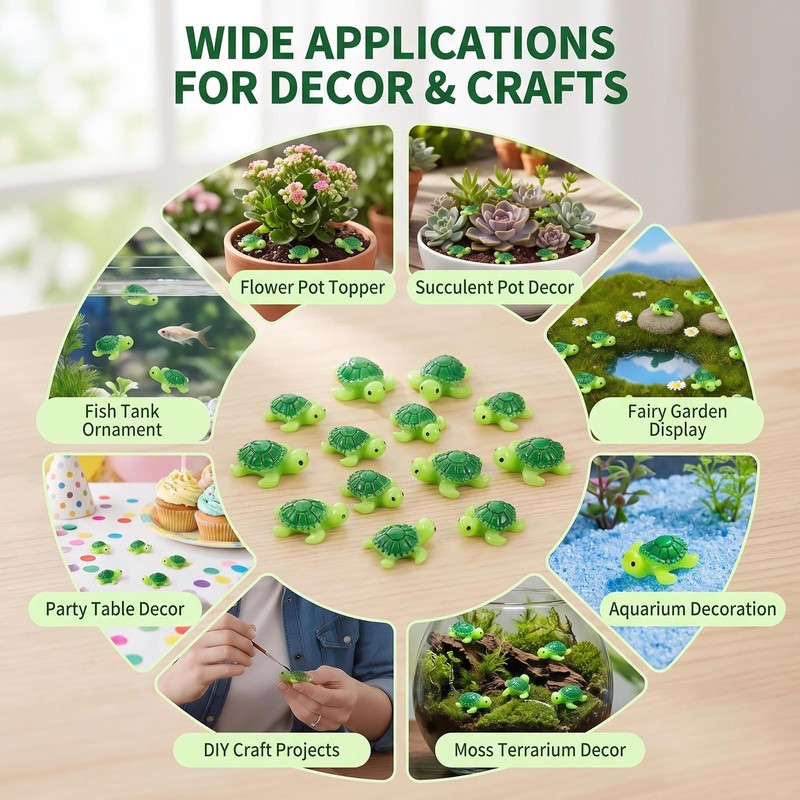 Miniature Green Turtle Figurines 60 Pcs Resin Garden Decor