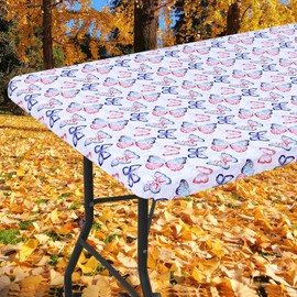 Smiry Rectangle Picnic Tablecloth, Waterproof Elastic Fitted Table Covers for 6 Foot Tables, Wipeable Flannel Backed Vinyl Tablecloths for Camping, Indoor, Outdoor (Pink, 30x72 Inches)