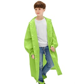 Muzeca Reusable Rain Ponchos for Children, Kids Raincoat with Sleeve,Emergency Rain Gear for Outdoor Camping Hiking Traveling Green X Large