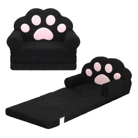 MONKISS Cat Paw Kids Couch, Toddler Chairs Comfy, Toddler Couch Bed Fold Out, Baby Lounge Chair, Birthday Gift for Girls, 1-4 Years Old, SF04, Black