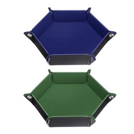 sourcing map 2pcs PU Leather Dice Tray Unisex Valet Tray Folding Hexagon Tray Portable Entryway Table Nightstand Bedside Desk Holder for Key Wallet Watch Coin Jewelry, Olive Green Dark Blue
