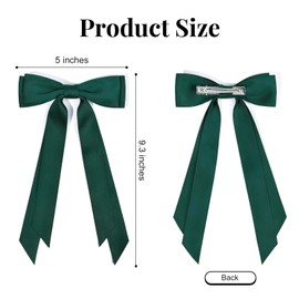 2PCS Silky Satin Hair Bows Hair Clip Green Hair Ribbon Ponytail Holder Accessories Slides Metal Clips Hair Bow for Women Girls Toddlers Teens Kids