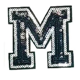 3" inch Black and Silver Sequin Letter A-Z Iron-on Patch Appliqué Sewing Alphabet Letter (M)