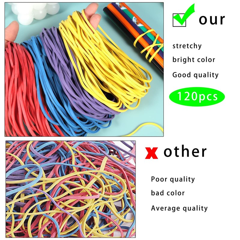 120 Pieces Large Rubber Bands, Colorful Elastic Bands Strong Elastic