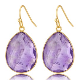 INNERDIVA Amethyst Earrings Teardrop Purple Earrings Crystal Healing Birthstone Dangle Earrings