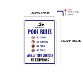 Swimming Pool Rules Signs, 20 x 30 cm Outdoor Decor Pool Sign Predrilled Easy to Mount