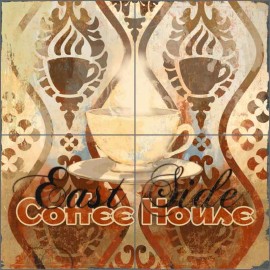 Artwork On Tile Ceramic Tile Mural Backsplash Evelia Coffee House Kitchen Art OB-ES84e - 18" x 18" on 6" tiles