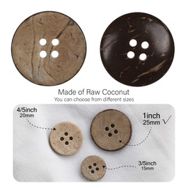 25mm Brown Natural Coconut Shell Buttons 1 inch 4 Holes Button Coconut Shell Buttons for Crafts Sewing Wooden Buttons for DIY Crafts 100PCS
