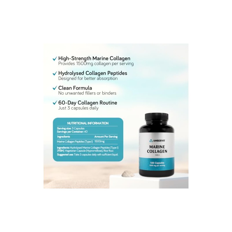 Marine Collagen Capsules 1500mg – Type 1 Hydrolysed Collagen Peptides