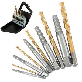 YUENTOEN Reverse Tap Set, 5 Pieces, Left Rotating Drill Bit and 5 Pcs Screw Extractor Set, Stud Bolt Remover, Dedicated Tool, Remove Crushed Screws, Includes Dedicated Storage Iron Case