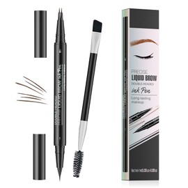 Microblading Eyebrow Pen, 2-in-1 dual-ended long-lasting eyebrow pencil, featuring micro-blade tip and precision brush tip, newly upgraded dual-ended makeup, creates natural eyeliner eyebrows (brown)