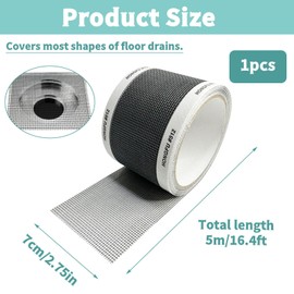 Huakaile Floor Drain Sticker 2 in x16 Ft, Self-Adhesive Disposable Hair Drain Catcher Mesh Stickers, DIY Drain Cover for Linear Shower Drains Bathroom Bathtub Kitchen Sink (1 Roll)