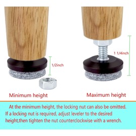 Furniture Levelers- Adjustable Felt-Bottomed Pads,Pack of 8, Chair Leveling Glides,Heavy Duty Threaded Furniture Glides- Hardwood Floor Protectors- Leveling feet (8)