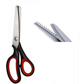 LORJE Pinking Shears for Fabric Ultra Sharp Comfort Grips Dressmaking Zig Zag Cut Scissors Sewing Scissors Serrated (RED-Black)