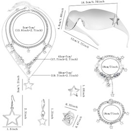 NEWITIN 11 Pieces Star Jewelry Set for Women Fashion Costume Jewels Pendant Star Necklace Bracelet Earrings Silver Jewelry Set for Women, Adjustable, Metal, No Gemstone