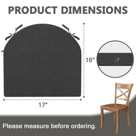 idee-home Chair Cushions for Dining Chairs, Kitchen Chair Pads Set of 4, D-Shaped Seat Cushions with Ties and Removable Cover for Indoor Dining Room, Non-Slip Bottom 17" x 16" x 2" Gray