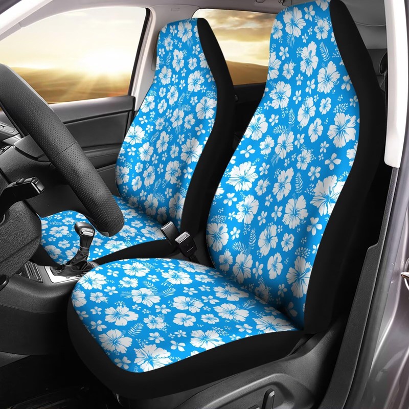 Jodoolang Blue Hibiscus Floral Front Car Seat Covers Only, 2pcs