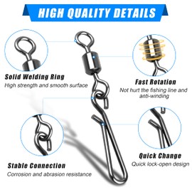 SILANON Fishing Barrel Snap Swivels,Rolling Barrel Swivels with Hanging Snaps Stainless High Strength Fishing Snap Clip Saltwater Freshwater Swivel Snap Fishing Tackle Connector