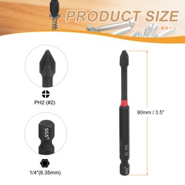 sourcing map 5pcs #2 Phillips Impact Screwdriver Bit PH2 1/4" Hex Shank 3.5" (90mm) Long Magnetic Cross Head Drill Bits S2 Steel Industrial Screw Driver for Impact Power Drivers, Black/Red